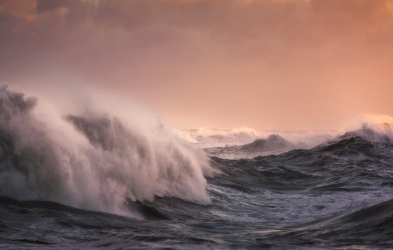 Photo wallpaper sea, wave, storm, North sea