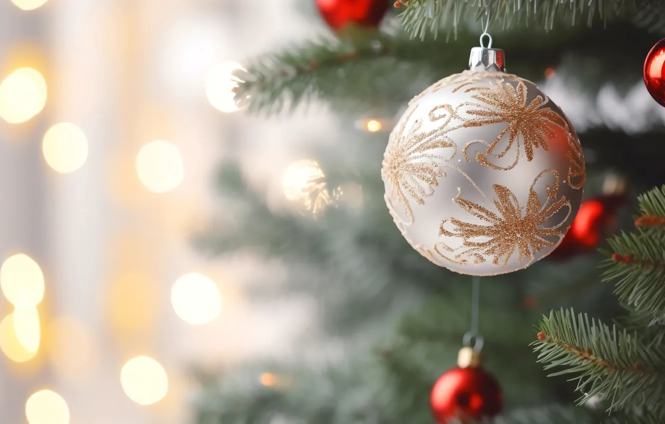 Photo wallpaper decoration, background, balls, tree, new year, Christmas, Christmas, balls