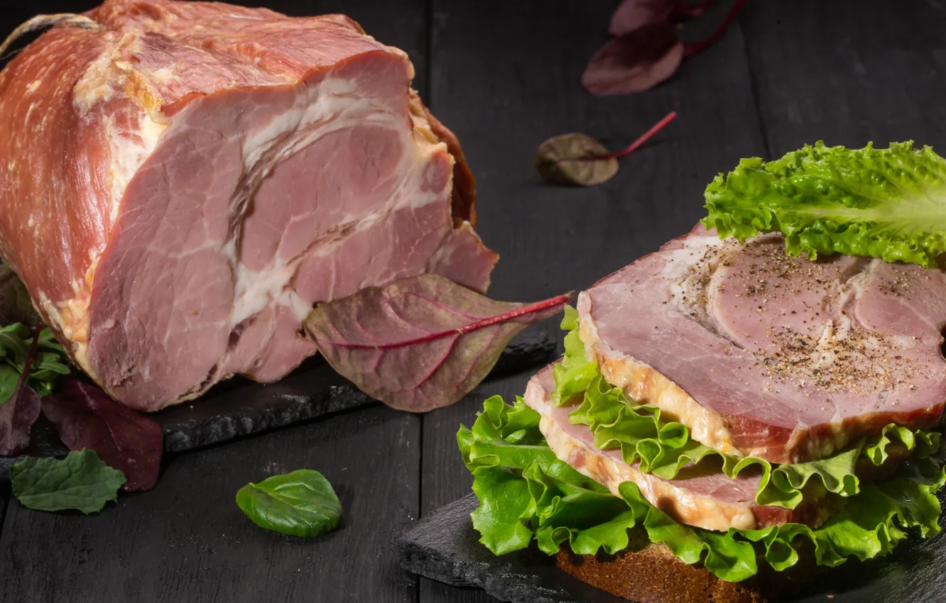 Photo wallpaper meat, sandwich, salad, ham
