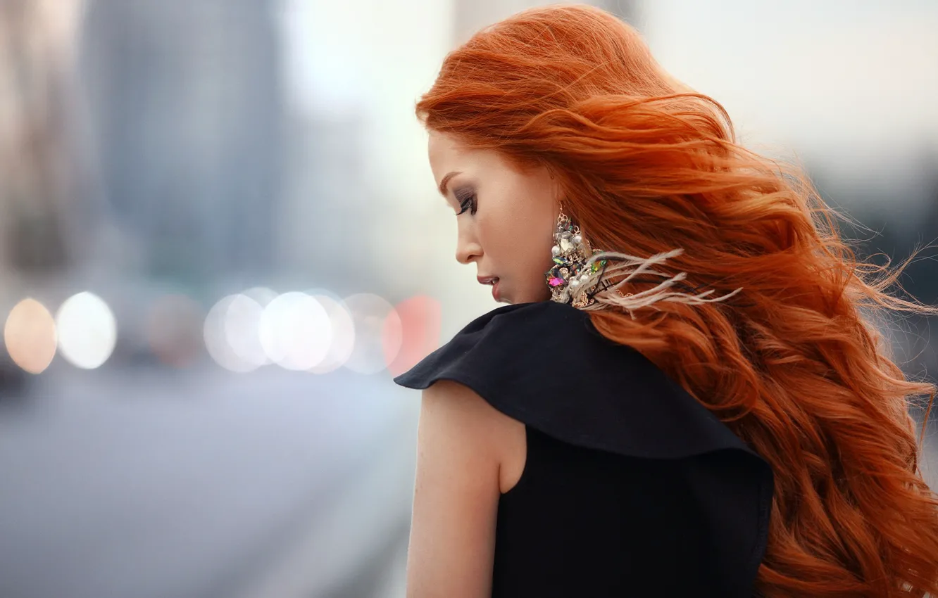 Photo wallpaper red, hair, earrings, girl, Anastasia Grosheva