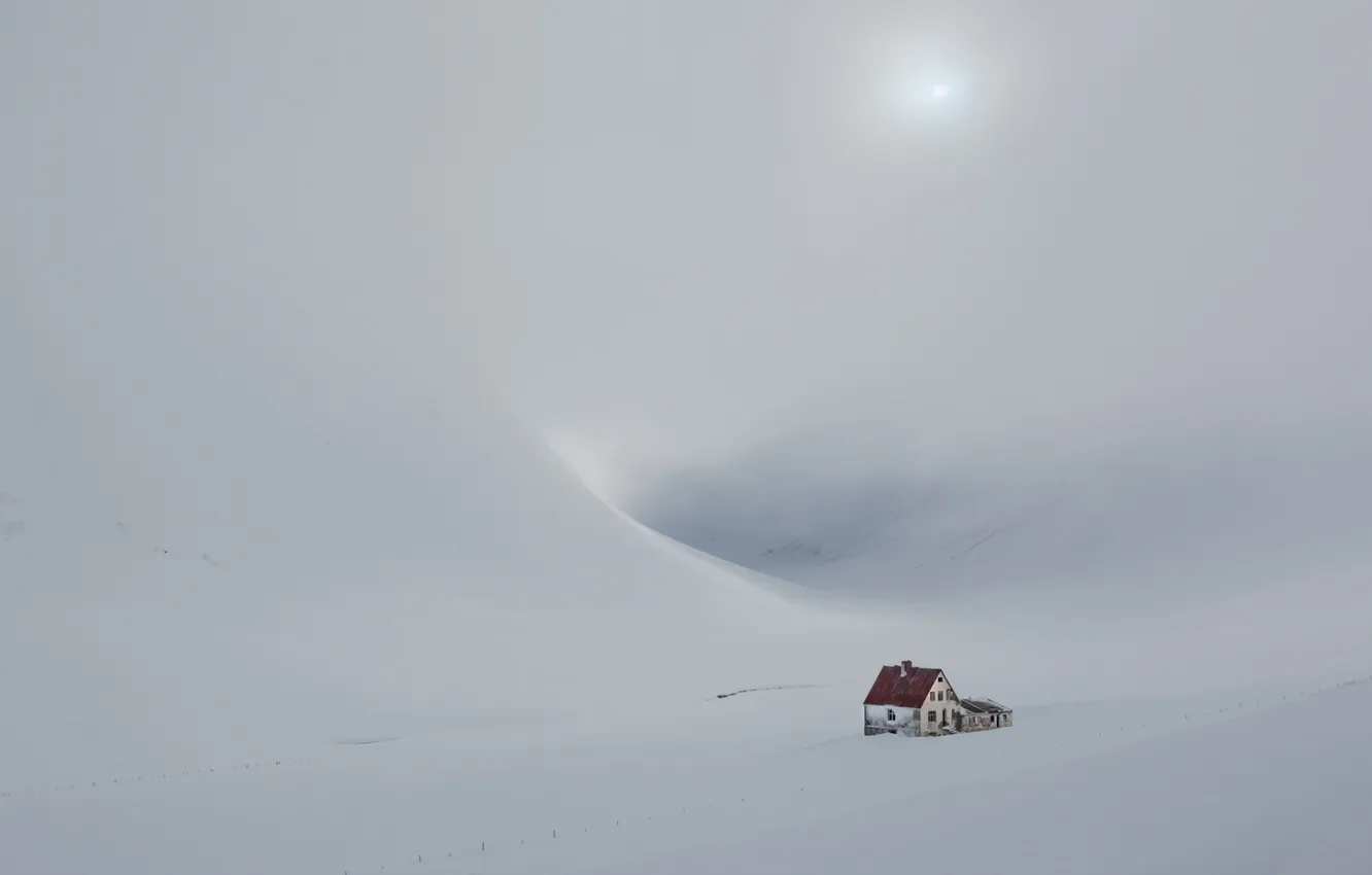 Photo wallpaper snow, landscape, mountains, house