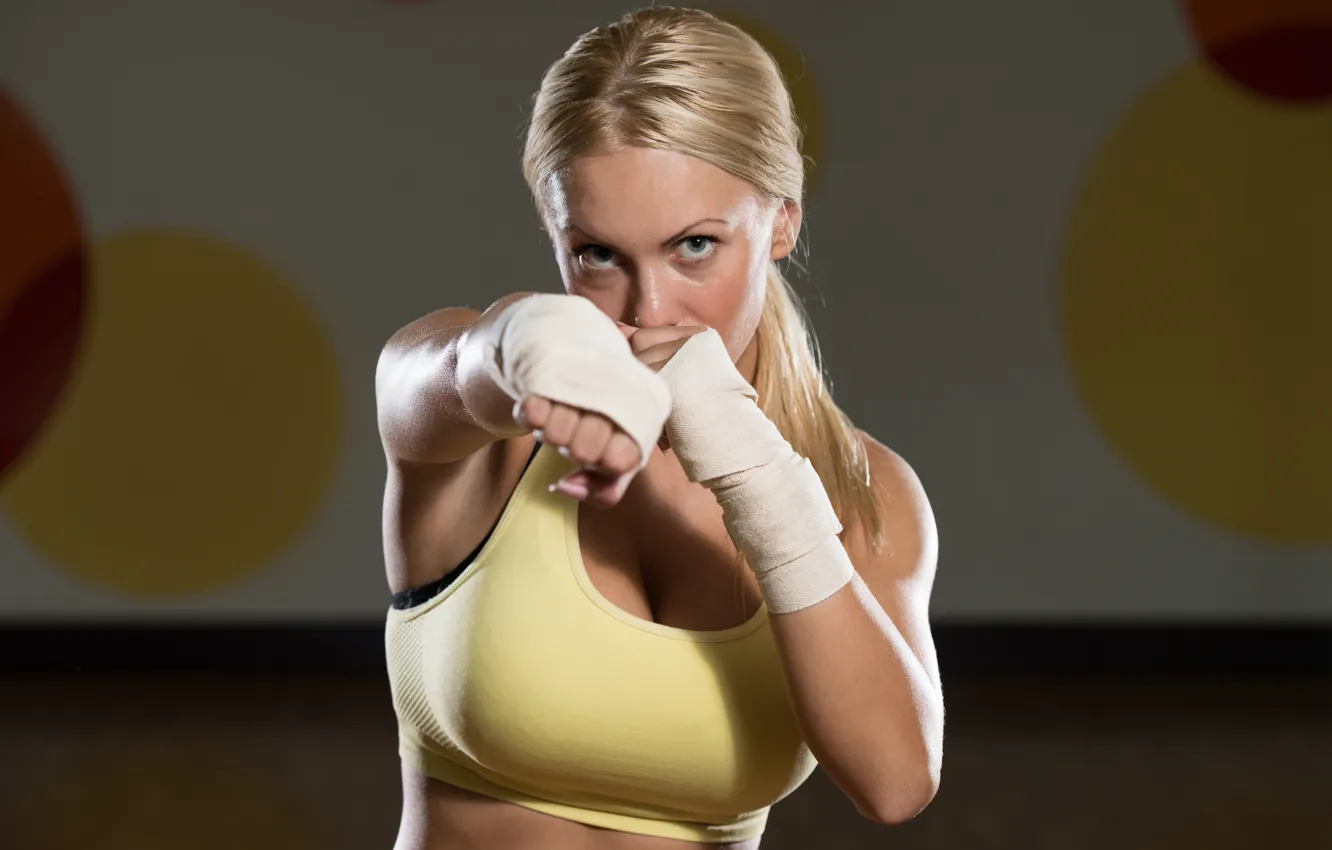 Photo wallpaper punch, boxing, blonde, workout, training