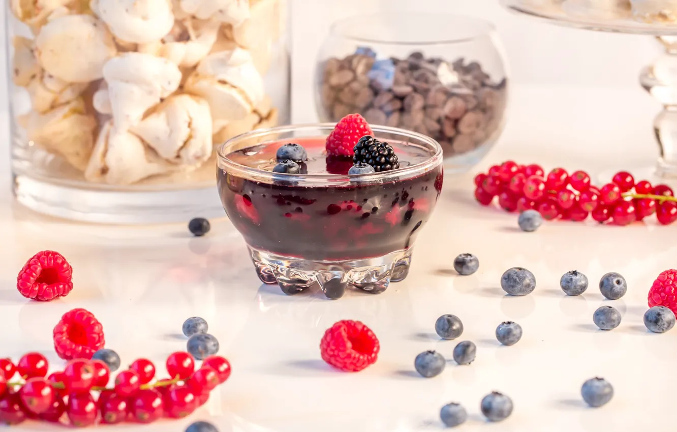 Photo wallpaper berries, raspberry, dessert, jelly, blueberries