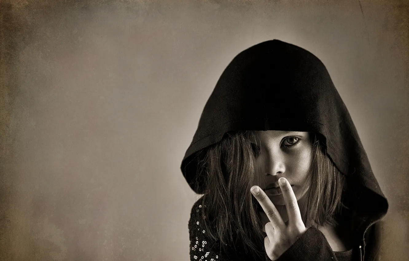 Photo wallpaper portrait, hood, girl, gesture