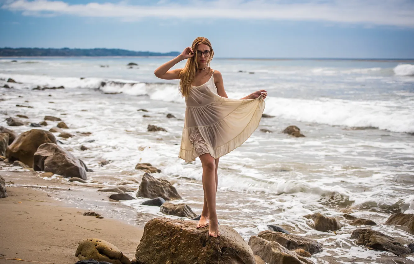 Photo wallpaper sea, girl, shore