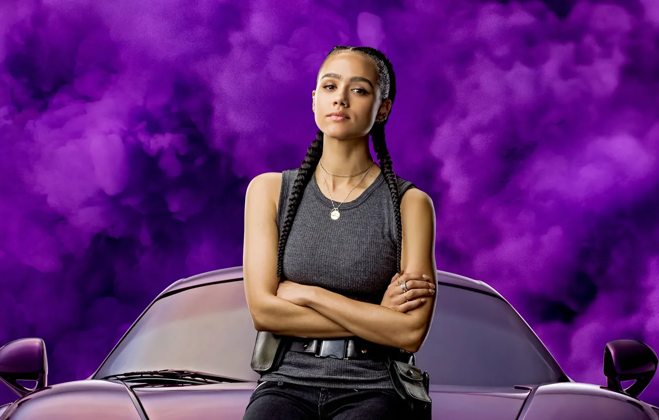 Photo wallpaper machine, girl, The fast and the furious 9, Fast & Furious 9, purple smoke