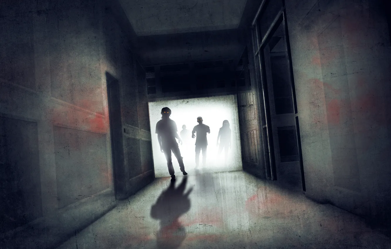Photo wallpaper zombies, hallway, eye-catching eyes