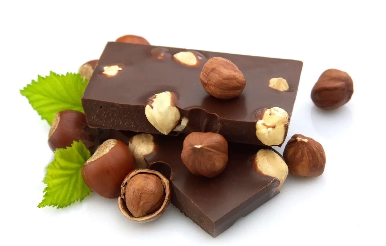 Photo wallpaper chocolate, nuts, mint, hazelnuts