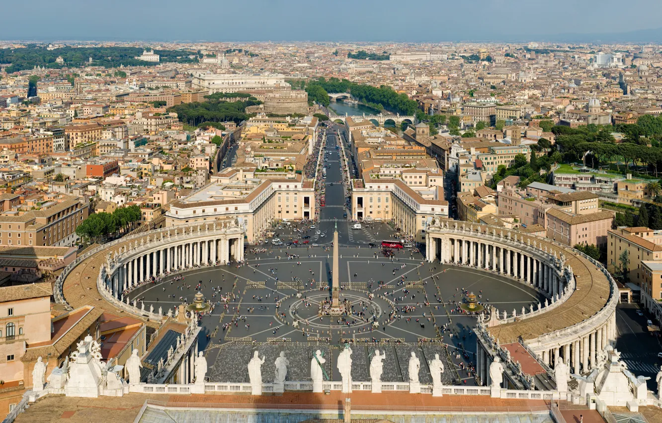 Photo wallpaper river, area, bridges, obelisk, St. Peter's, colonnade, The Vatican
