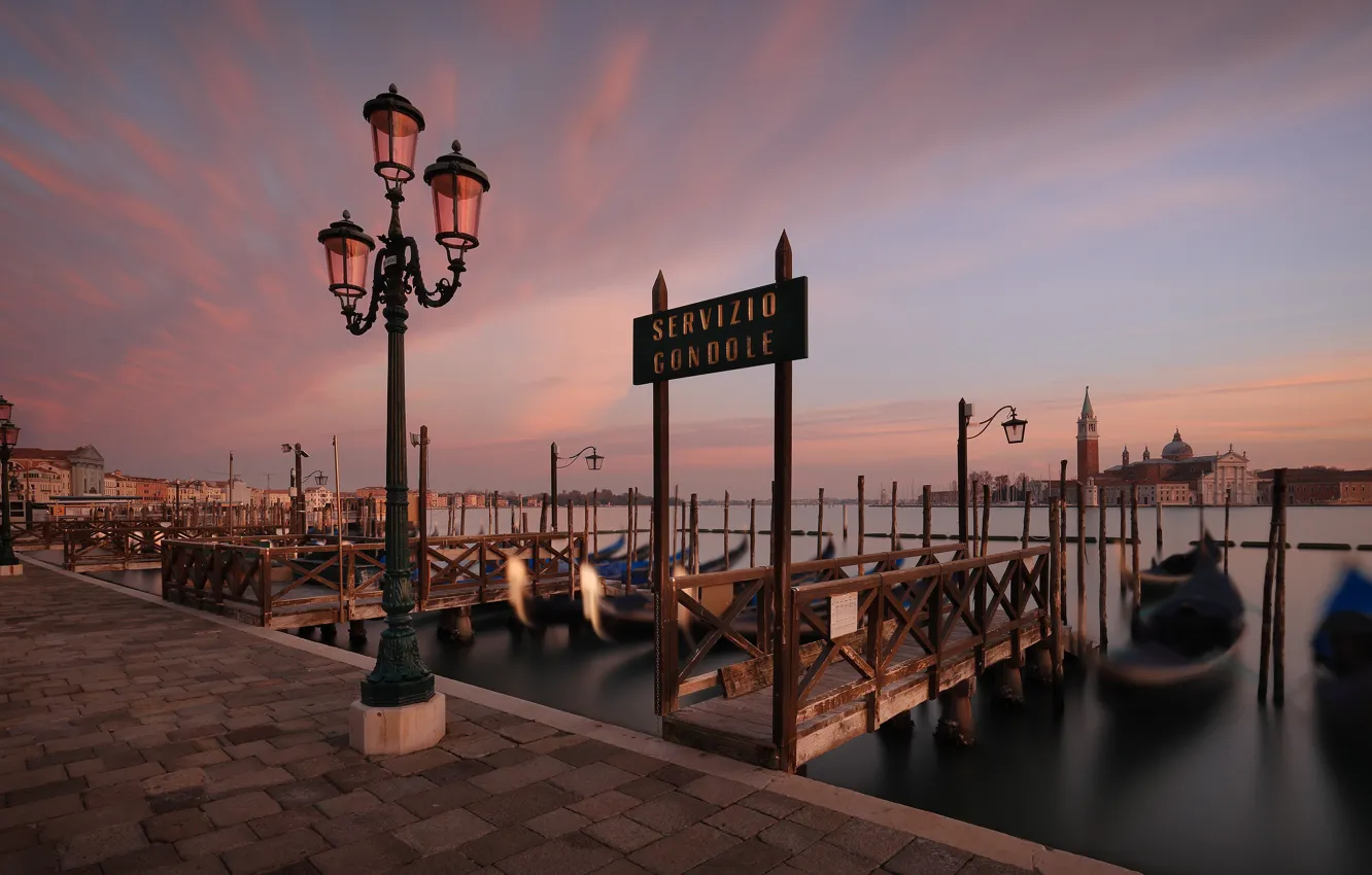 Photo wallpaper pier, lights, Italy, Venice, channel, promenade, Italy, gondola