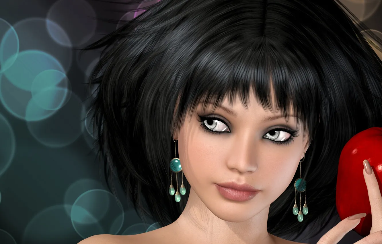 Photo wallpaper girl, face, apples, earrings, art