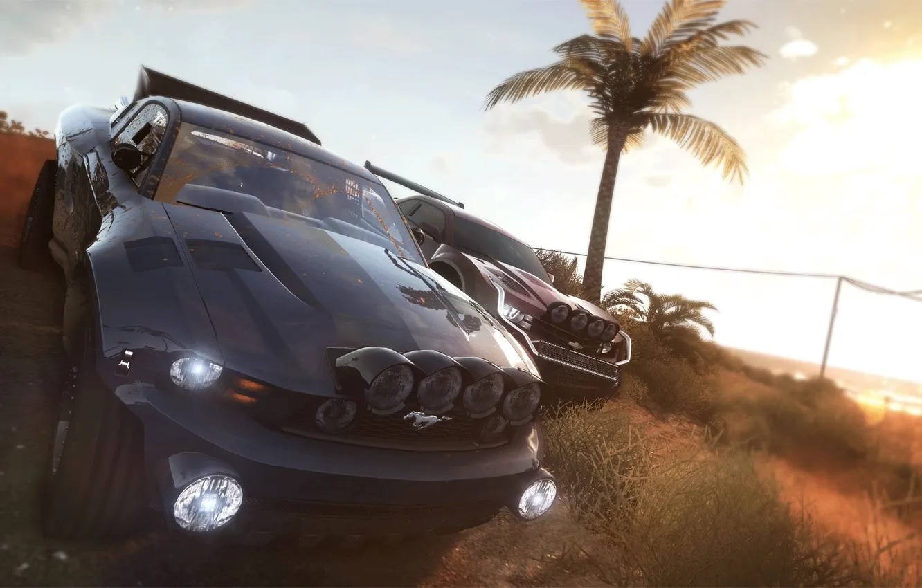 Photo wallpaper beach, palm trees, Chevrolet, Ford GT, The Crew