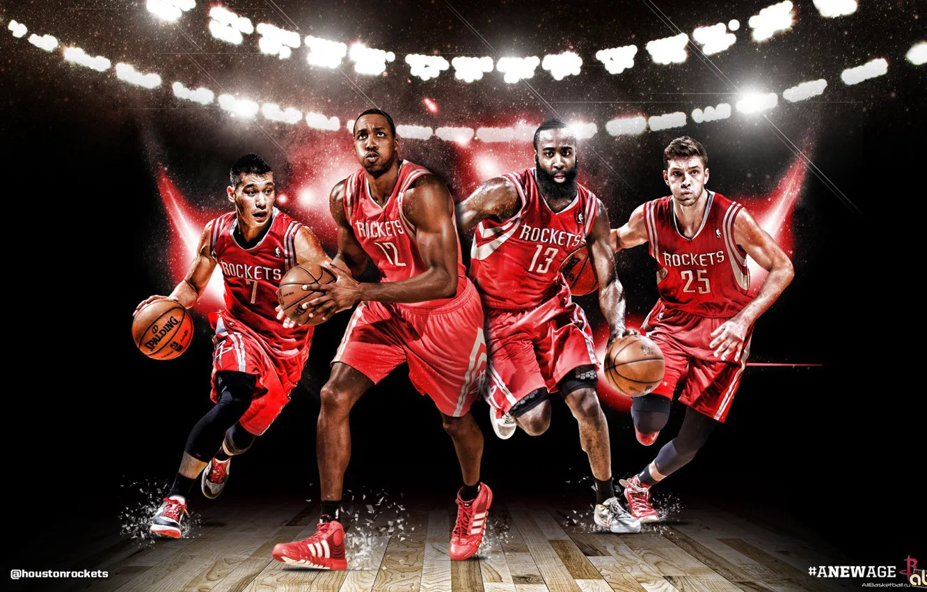 Photo wallpaper Basketball, NBA, Team, Houston Rockets, Jeremy Lin, James "Beard" Harden, Chandler Parsons, Dwight "Superman" Howard