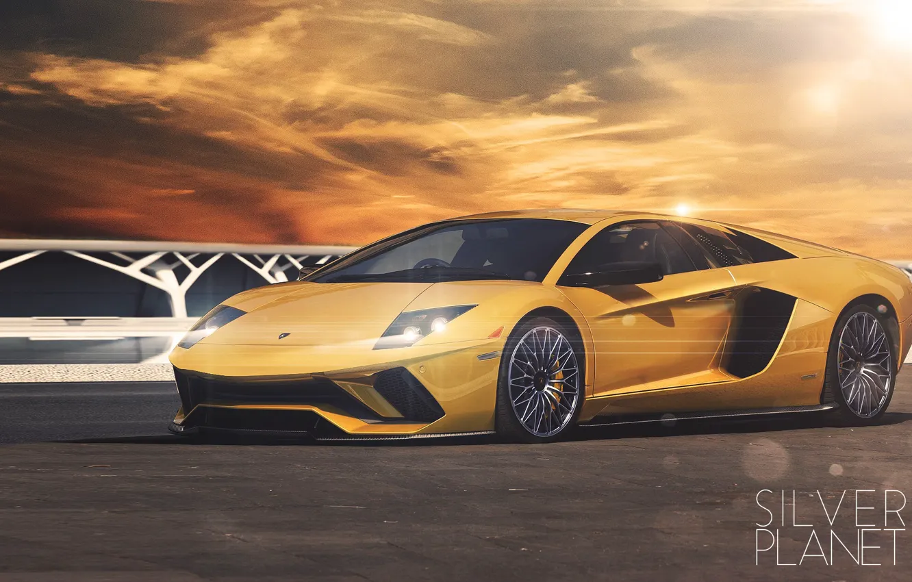 Photo wallpaper Auto, Yellow, Lamborghini, Machine, Car, Car, Art, Gold