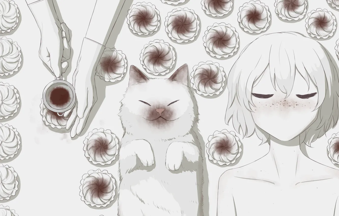 Photo wallpaper cat, tea, boy, sleeping, basket, overeat, by Avogado6