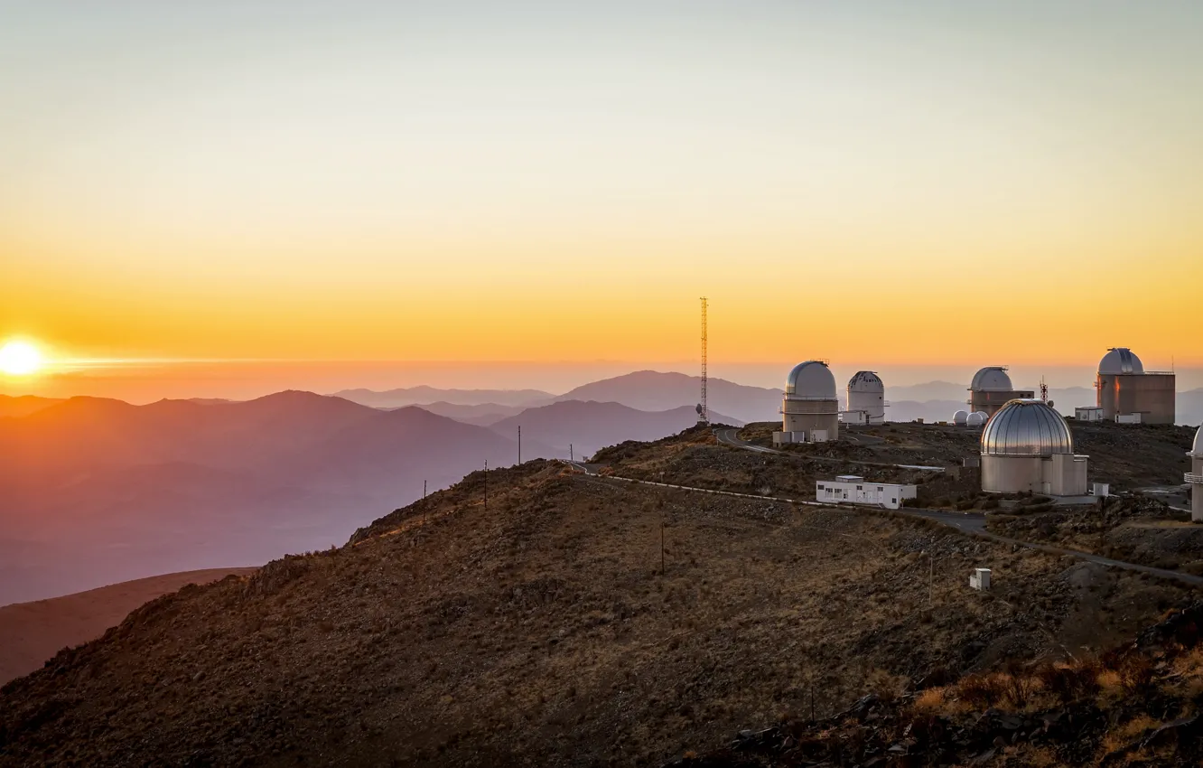 Photo wallpaper Sunset, Sunrise, Morning, Observatory, Chili, Atacama Desert, The Chair, La Silla Observatory