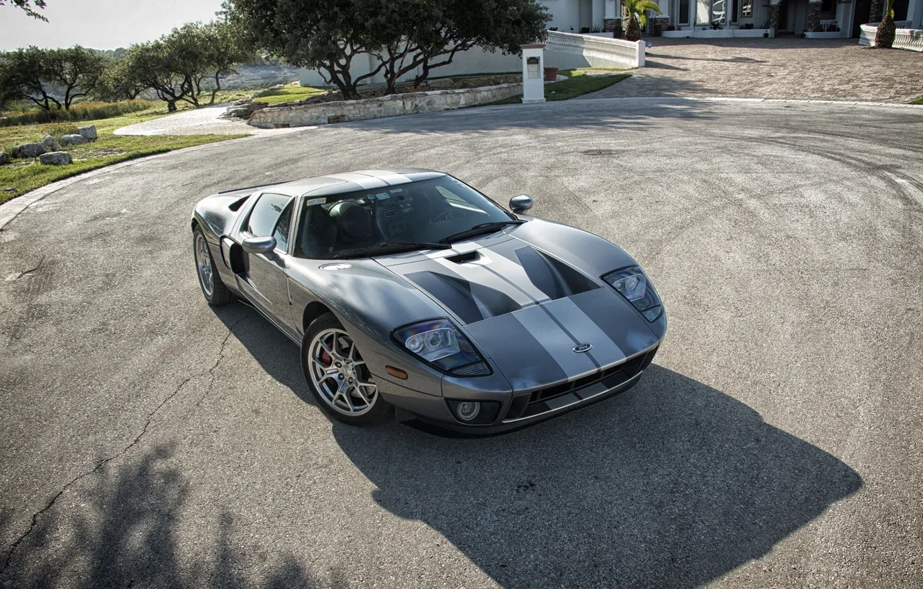 Photo wallpaper Ford, Front, Lights, Supercar, Silver