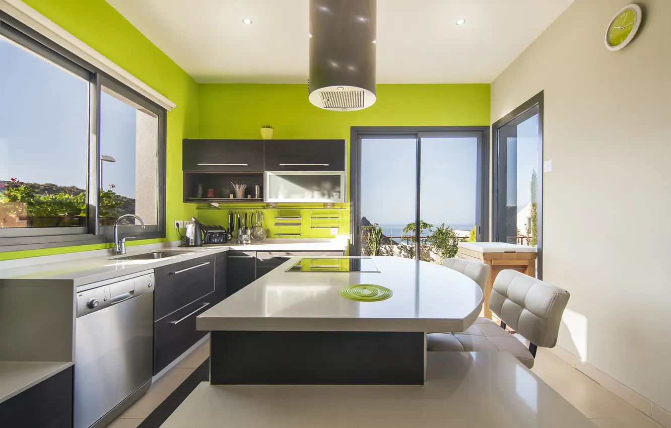 Photo wallpaper light, interior, luxury, kitchen, living, Kitchen Table, Kitchen interior