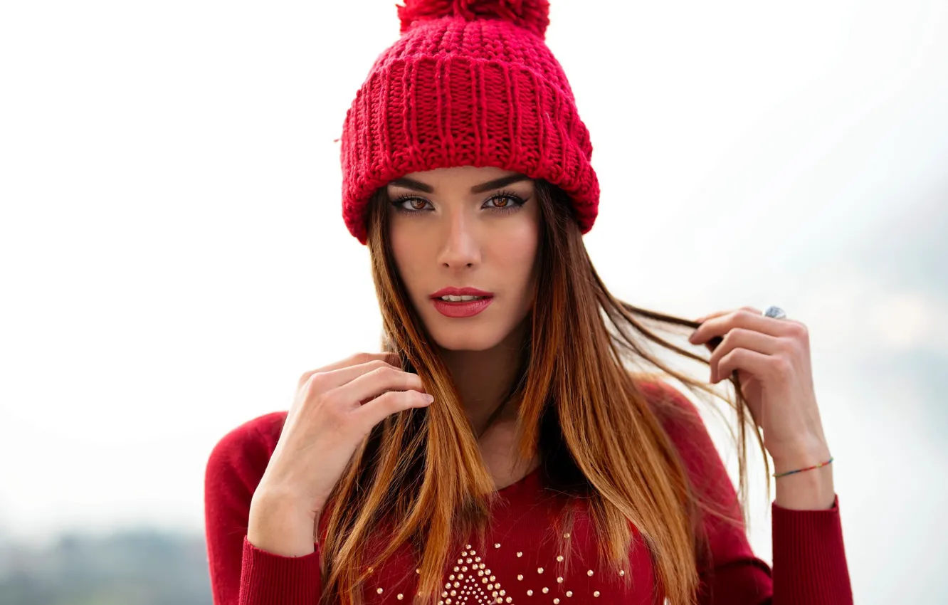 Photo wallpaper girl, long hair, brown hair, brown eyes, photo, photographer, model, bokeh