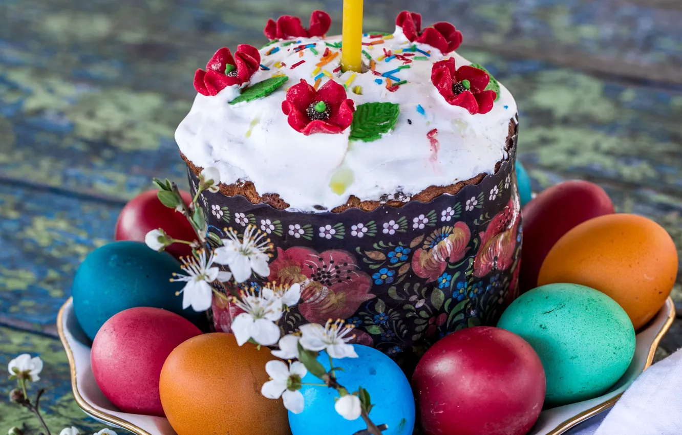 Photo wallpaper cherry, Maki, candle, Easter, cake, decor, eggs