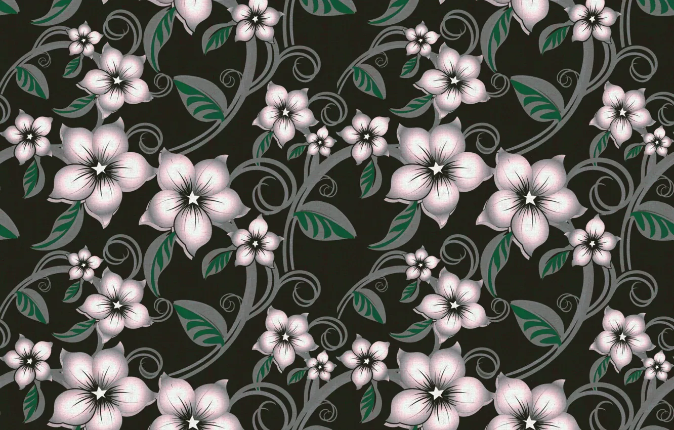 Photo wallpaper flowers, green, background, pattern, texture, pink