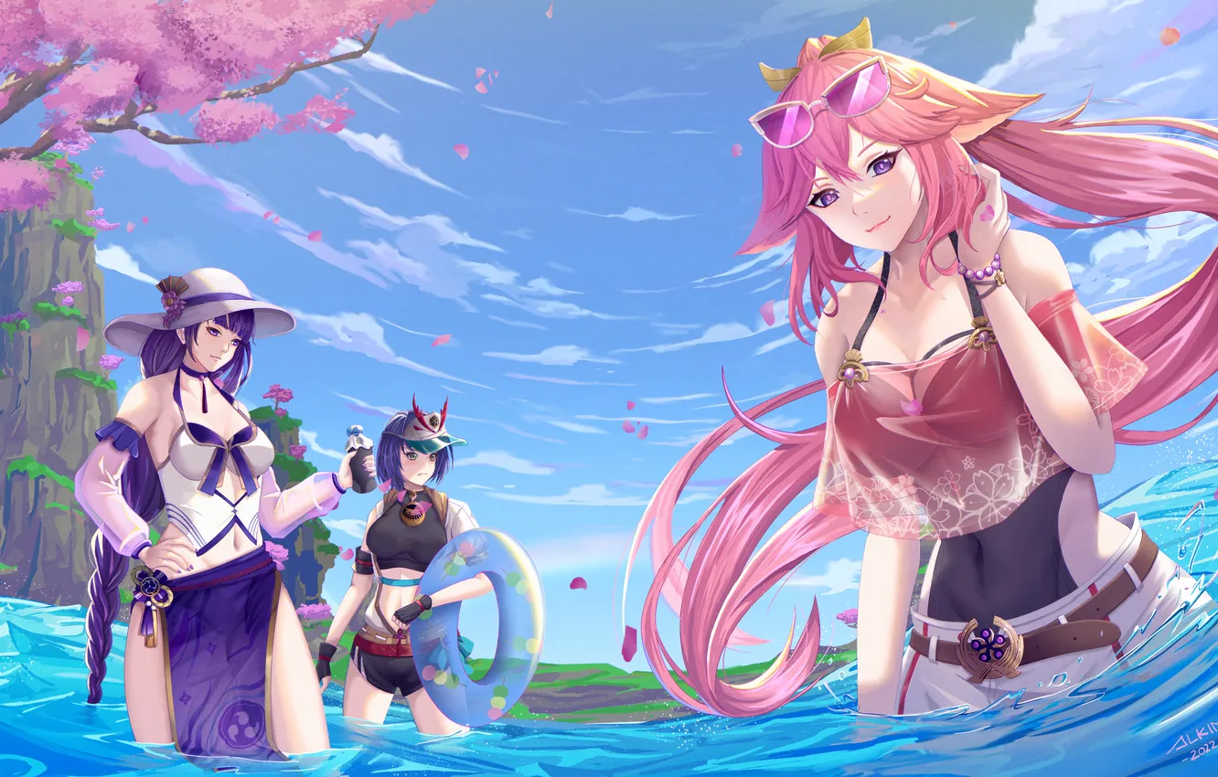 Photo wallpaper Genshin Impact, Raiden Shogun, Yae Miko