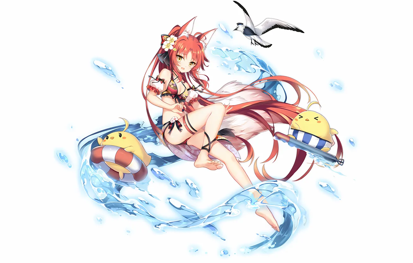 Photo wallpaper girl, summer, sexy, cleavage, long hair, legs, boobs, animal ears