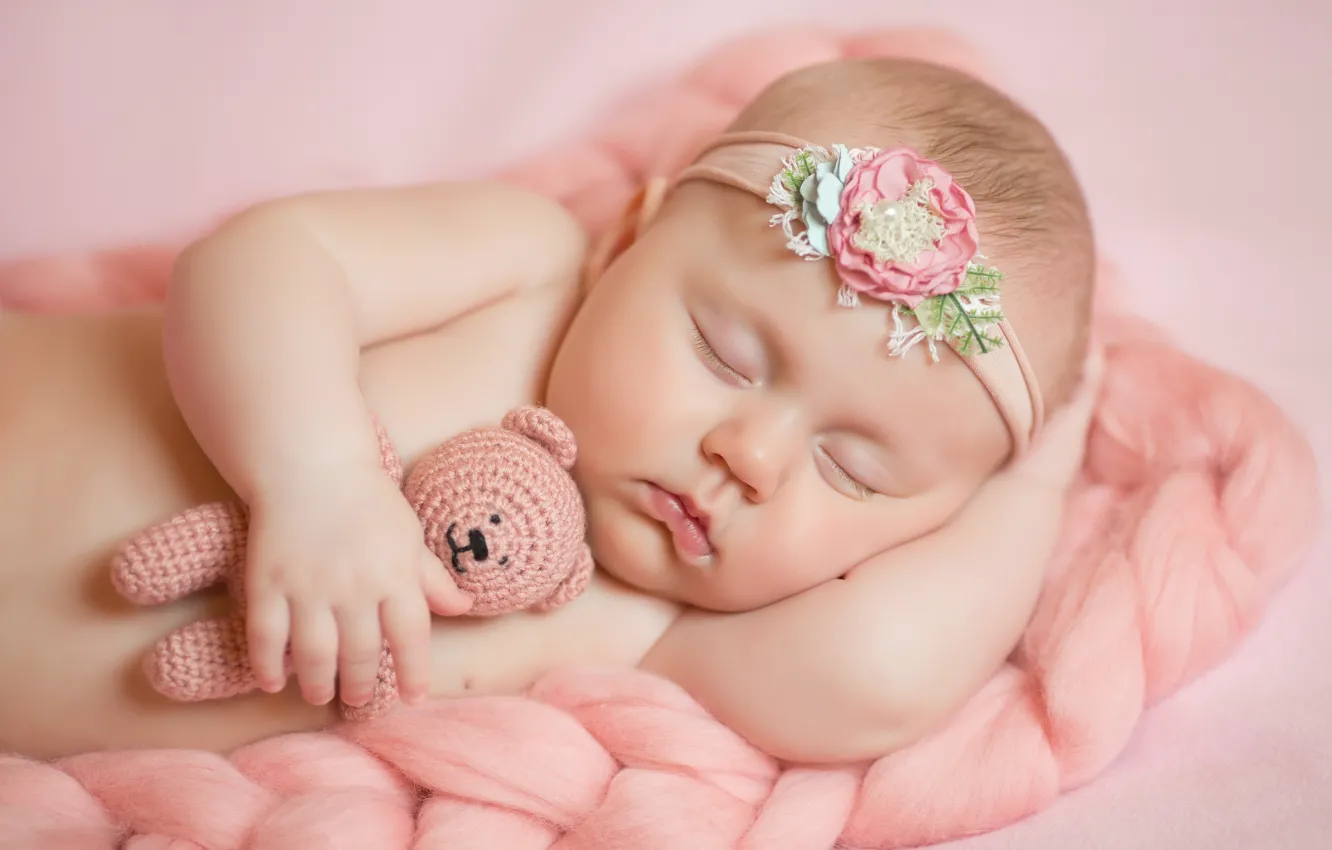 Photo wallpaper sleep, bear, sleeping, girl, bear, baby