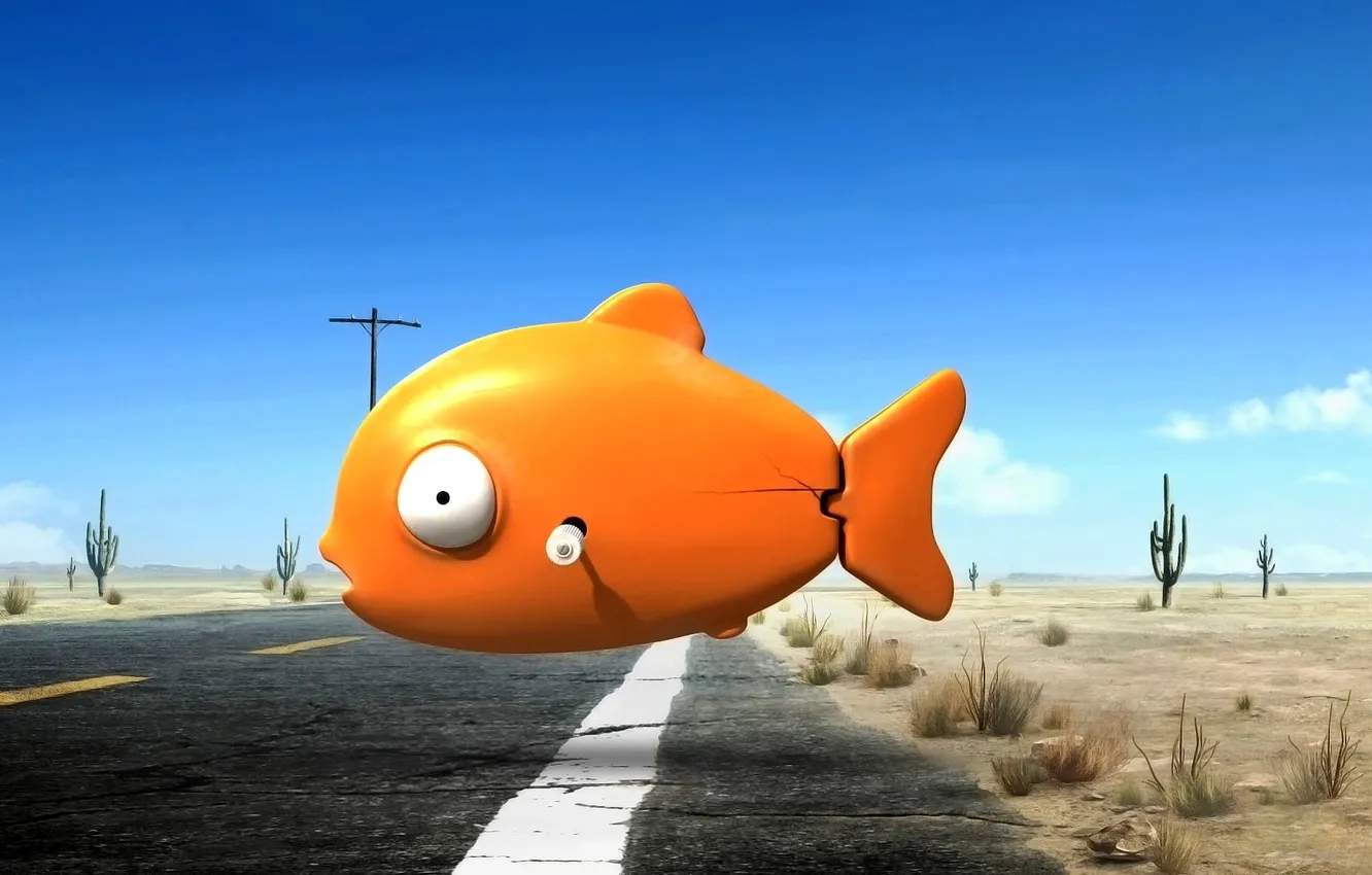 Photo wallpaper road, fish, desert, Rango, Rango