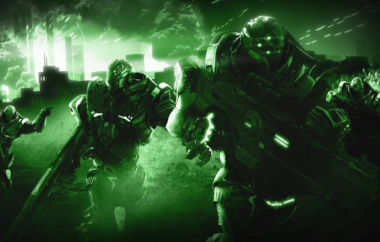 Photo wallpaper night, the city, weapons, war, armor, the fire, Section 8: Prejudice