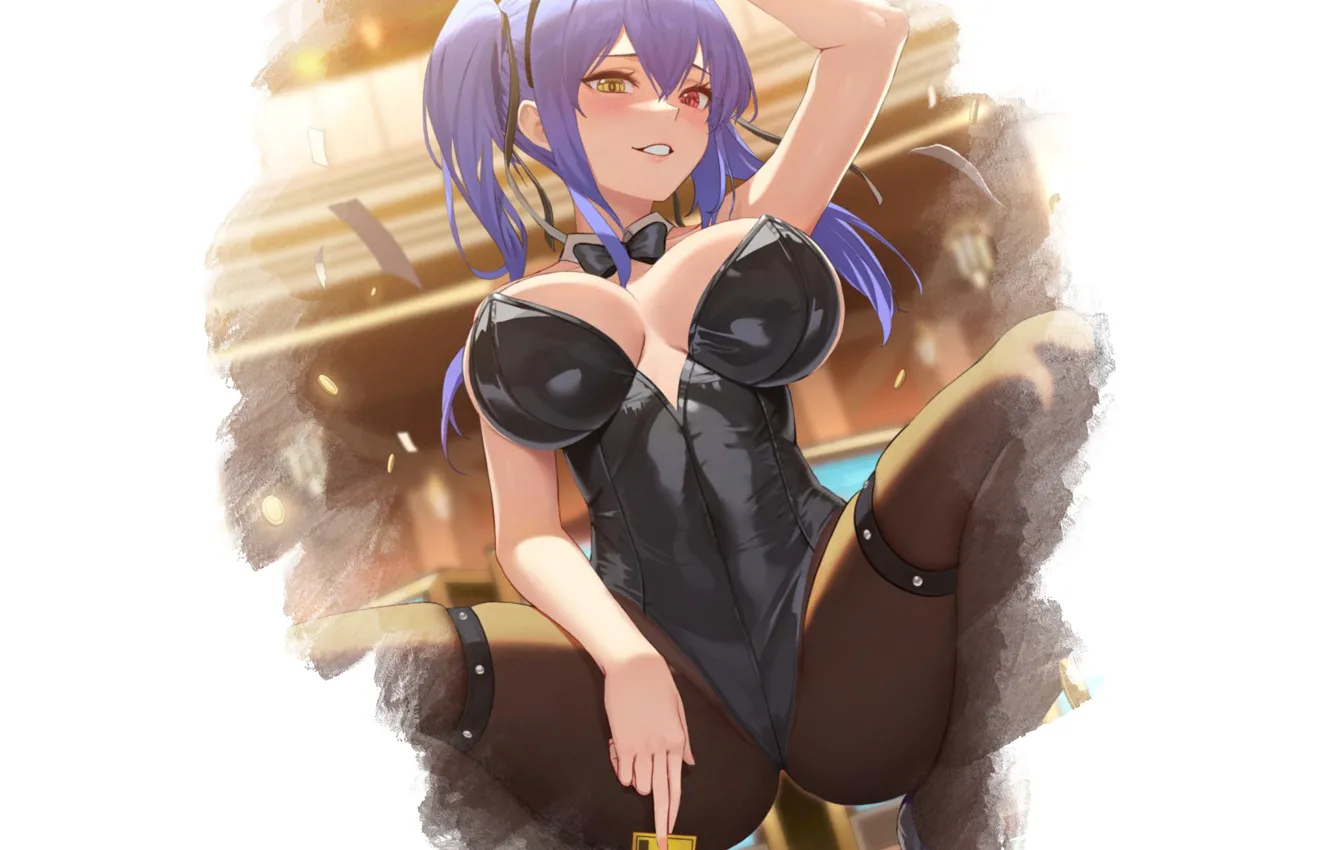 Photo wallpaper girl, boobs, anime, babe, bunny, oppai, purple hair, Big boobs