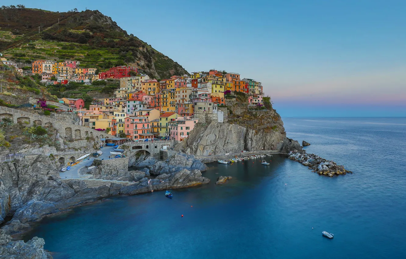 Photo wallpaper sea, the city, shore, building, home, Italy, Manarola