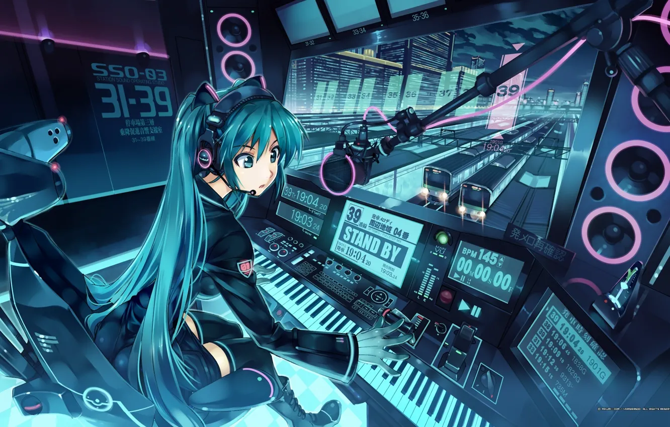 Photo wallpaper station, trains, vocaloid, hatsune miku