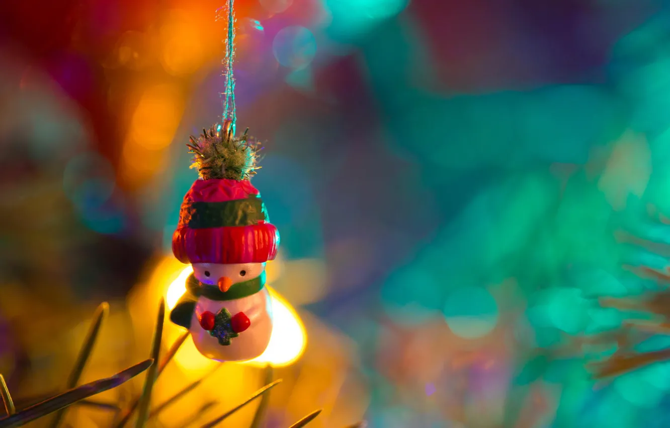 Photo wallpaper lights, holiday, toy, snowman, decoration