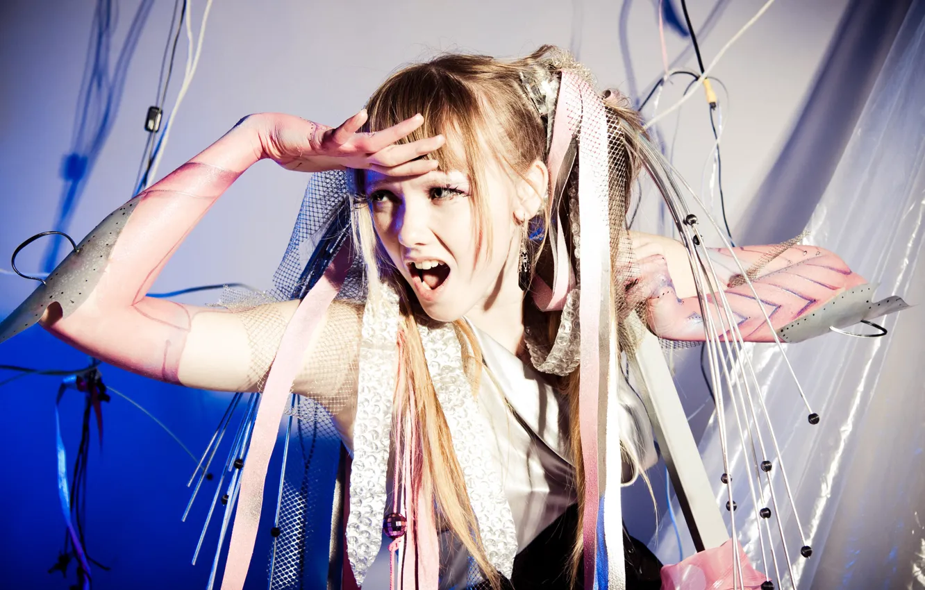 Photo wallpaper girl, style, model, hands, image, grimace, facial expressions, Olesya Kharitonova