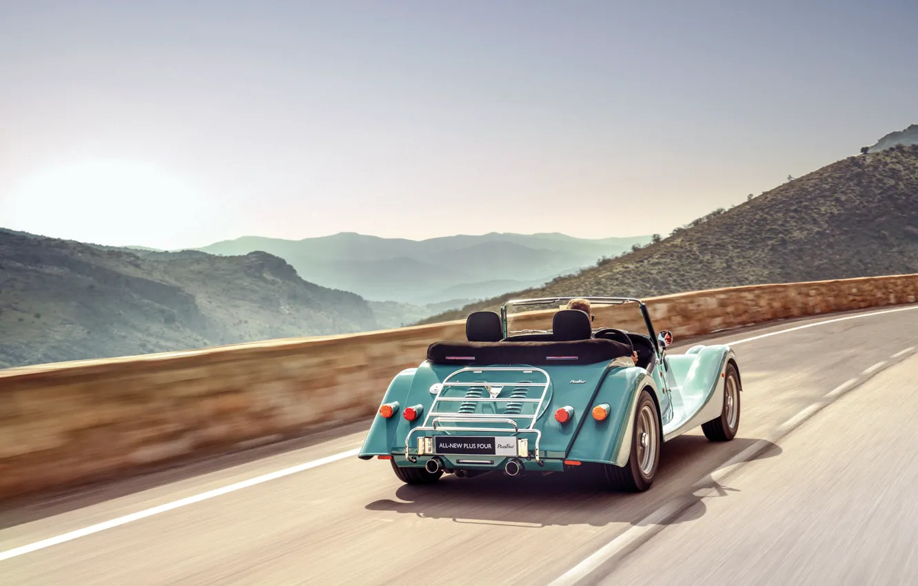 Photo wallpaper road, Morgan, sports car, rear view, Morgan Plus Four