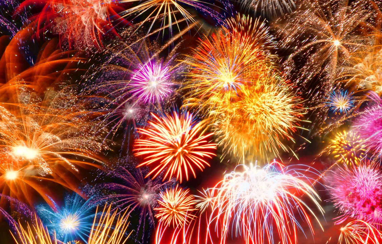 Photo wallpaper the sky, lights, holiday, salute, fireworks