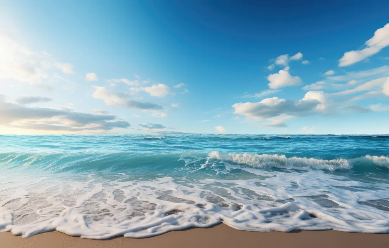 Photo wallpaper sand, sea, wave, beach, summer, foam, summer, beach