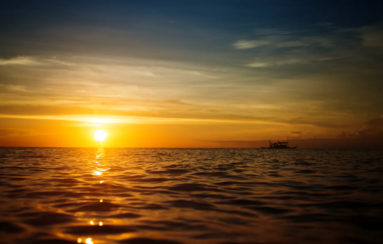 Photo wallpaper sea, the sky, landscape, sunset, nature, boat, sky, sea