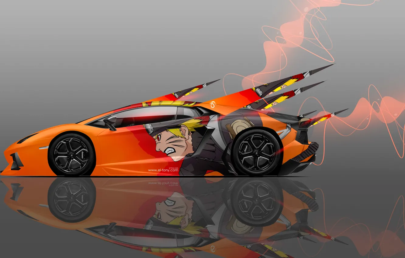 Photo wallpaper Auto, Lamborghini, Machine, Orange, Style, Wallpaper, Orange, Anime