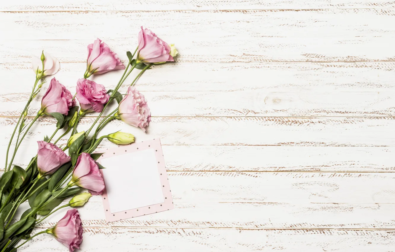 Photo wallpaper flowers, bouquet, wood, pink, flowers, eustoma, eustoma