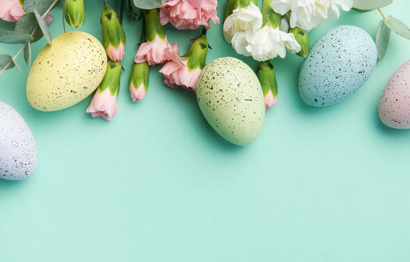 Photo wallpaper flowers, eggs, spring, colorful, Easter, flowers, spring, Easter