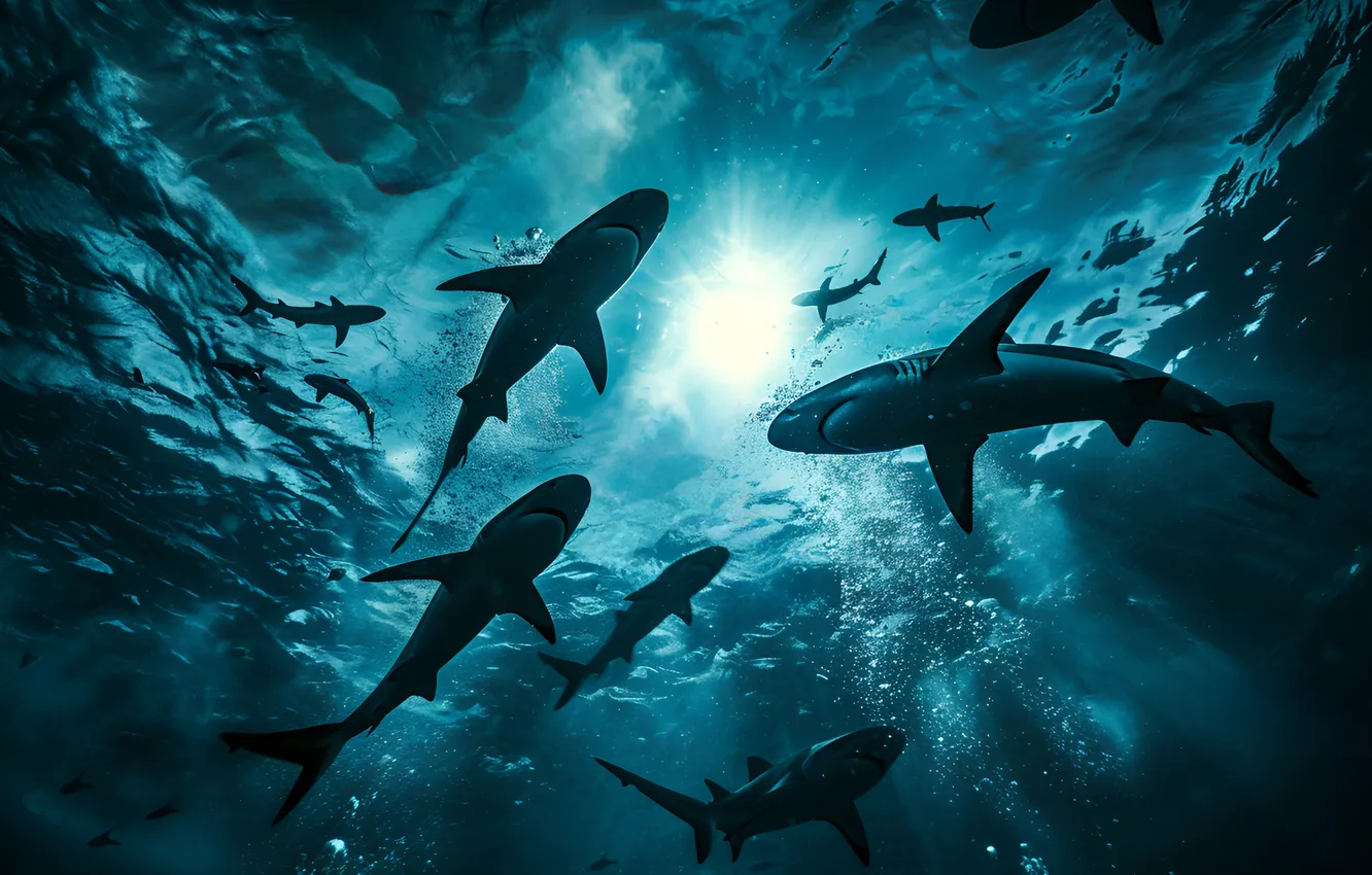 Photo wallpaper predator, shark, bottom, underwater world, digital art, AI art, The Art of Artificial Intelligence, neural …