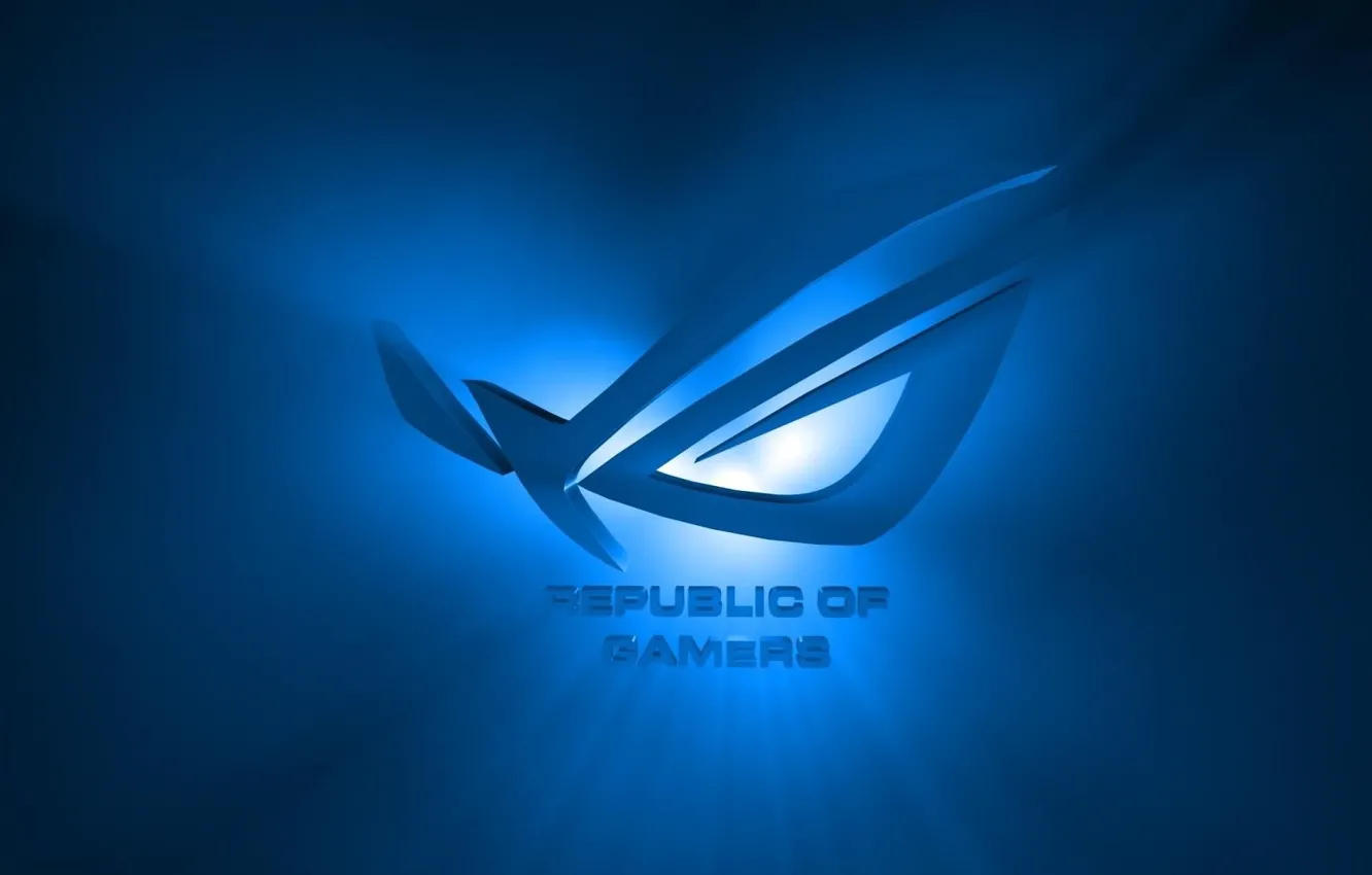 Photo wallpaper flash, logo, rays of light, blue background, asus, ASUS, republic of gamers, Republic of Gamers