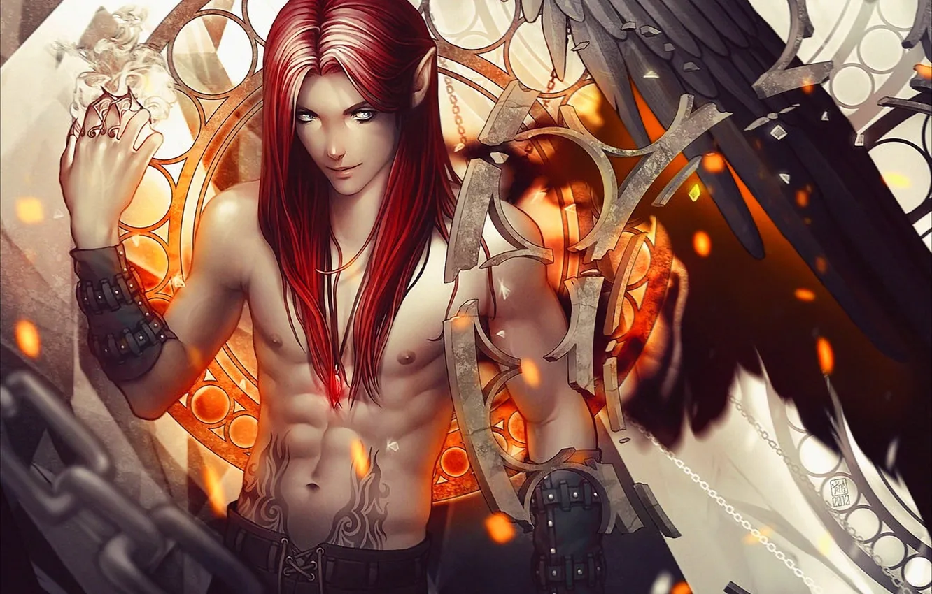 Photo wallpaper wings, the demon, tattoo, art, chain, guy, marincek