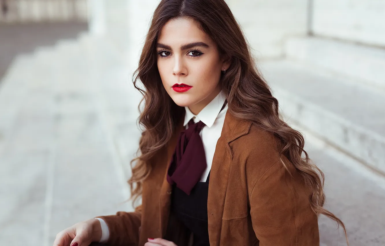 Photo wallpaper eyes, look, girl, background, hair, lipstick, cutie