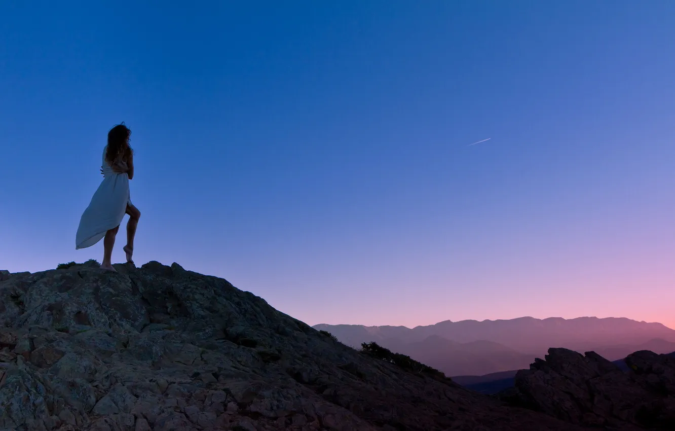 Photo wallpaper the sky, girl, landscape