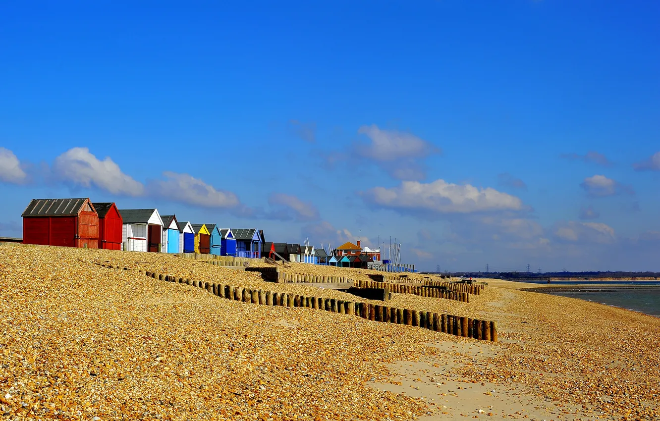 Photo wallpaper sea, beach, the sky, house