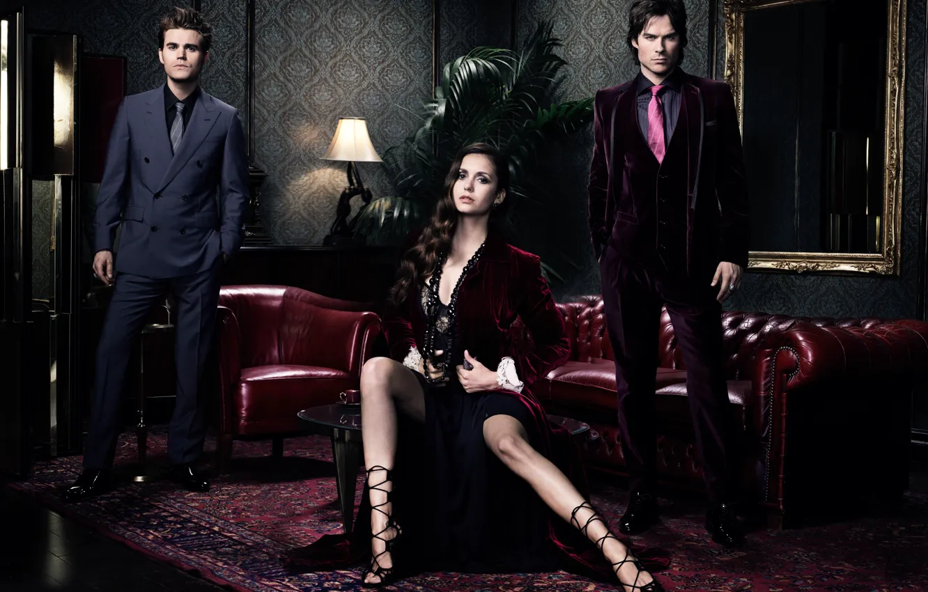 Photo wallpaper Nina Dobrev, Nina Dobrev, The Vampire Diaries, The vampire diaries, Ian Somerhalder, Ian Somerhalder, Paul …