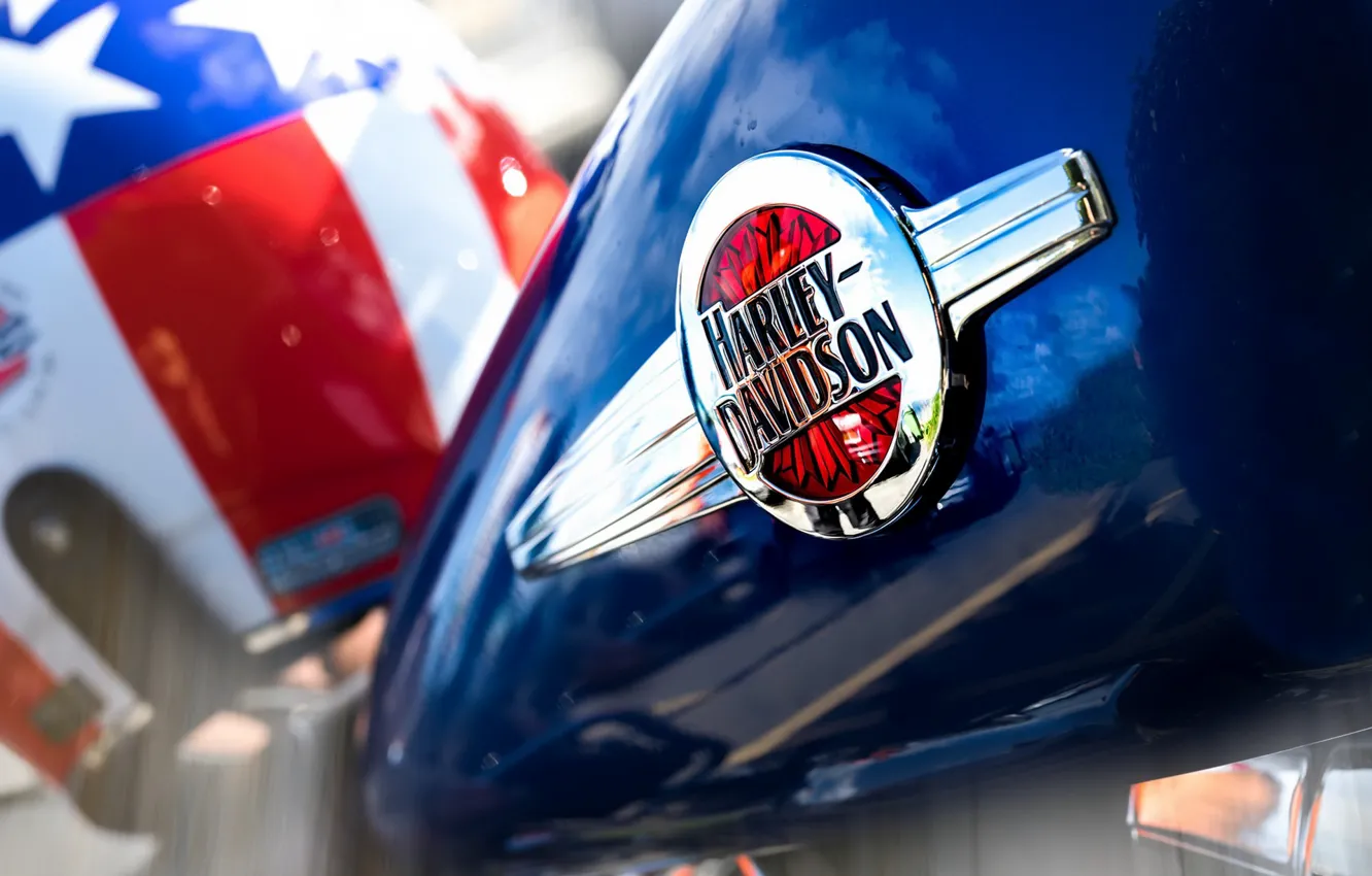 Photo wallpaper red, Harley Davidson, white, blue